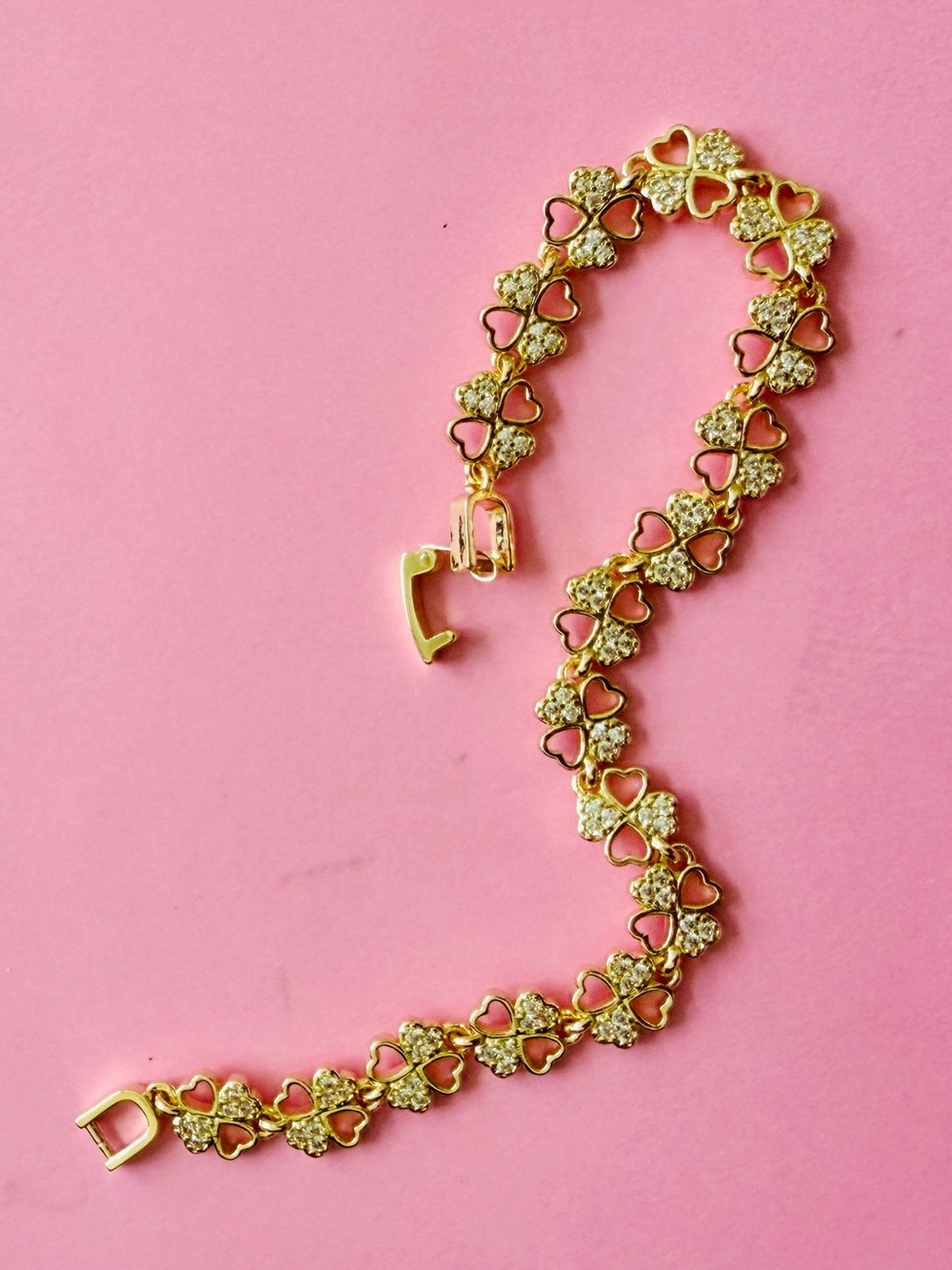 Source Unknown Gold Bracelet with Pink Heart and Crystal Accents - Women Jewelry